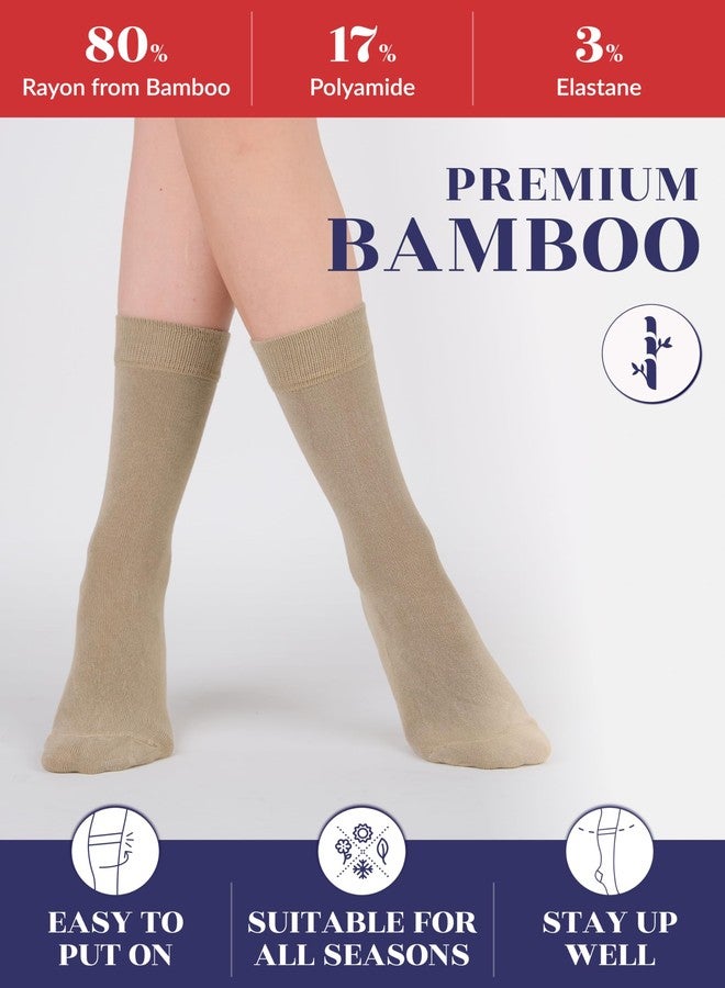 Hugh Ugoli Womens Cute Neutral Color Rayon Crew Socks, Aesthetic Girl Clothes, Soft, Fall Colored, 3 Pairs, Beige/Dark Beige/Brown, Shoe Size: 6-9 - Image 4